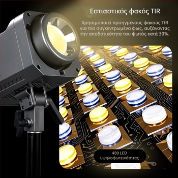 Φορητός φωτισμός φωτογράφισης 100W με COB, διχρωμία 2700K–7500K, 220V, ρύθμιση έντασης φωτισμού