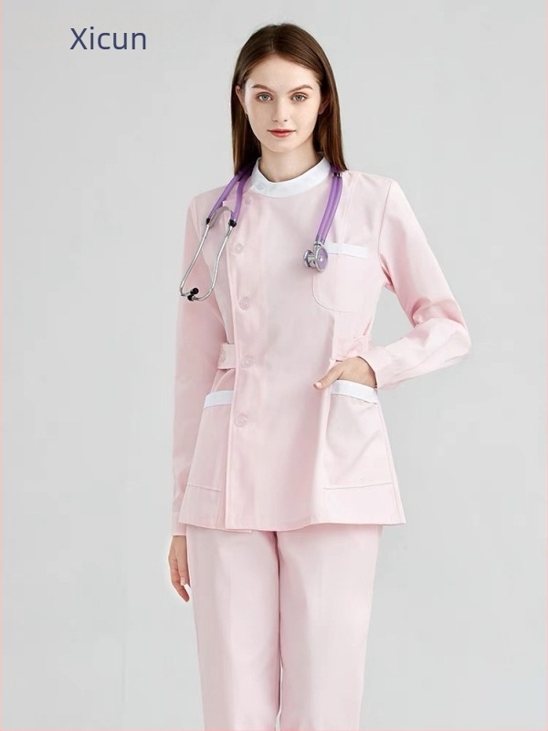 Σετ νοσοκομειακής στολής για οδοντιατρικές και κοσμητικές κλινικές, πάνω μέρος και παντελόνι, ανάπνευστη διχτυωτή μοτίβο ύφασμα (βαμβάκι 30–50%, πολυεστέρας 50–70%), στρογγυλός λαιμός, κοντά μανίκια, unisex