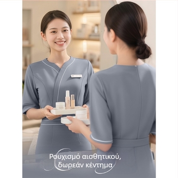 Σετ στολής αισθητικής — Unisex, ύφασμα που απομακρύνει την υγρασία, 80–90% πολυεστέρας και έως 30% βισκόζη; μακριά μανίκια, γιακά με πέτο; κορυφή και παντελόνι 3/4; κατάλληλο για Άνοιξη και Φθινόπωρο