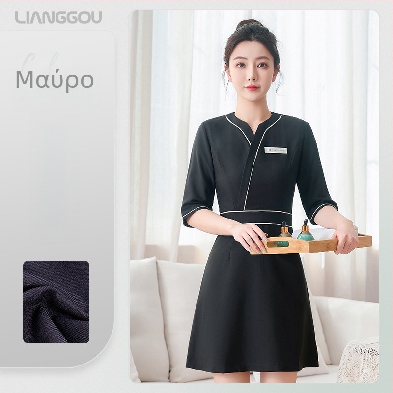 Σετ στολής αισθητικής — Unisex, ύφασμα που απομακρύνει την υγρασία, 80–90% πολυεστέρας και έως 30% βισκόζη; μακριά μανίκια, γιακά με πέτο; κορυφή και παντελόνι 3/4; κατάλληλο για Άνοιξη και Φθινόπωρο