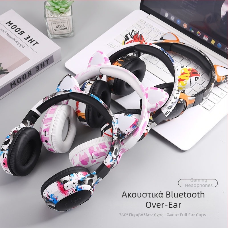 Ασύρματα Bluetooth ακουστικά με κερατά γάτας, για το κεφάλι, 40 mm οδηγοί