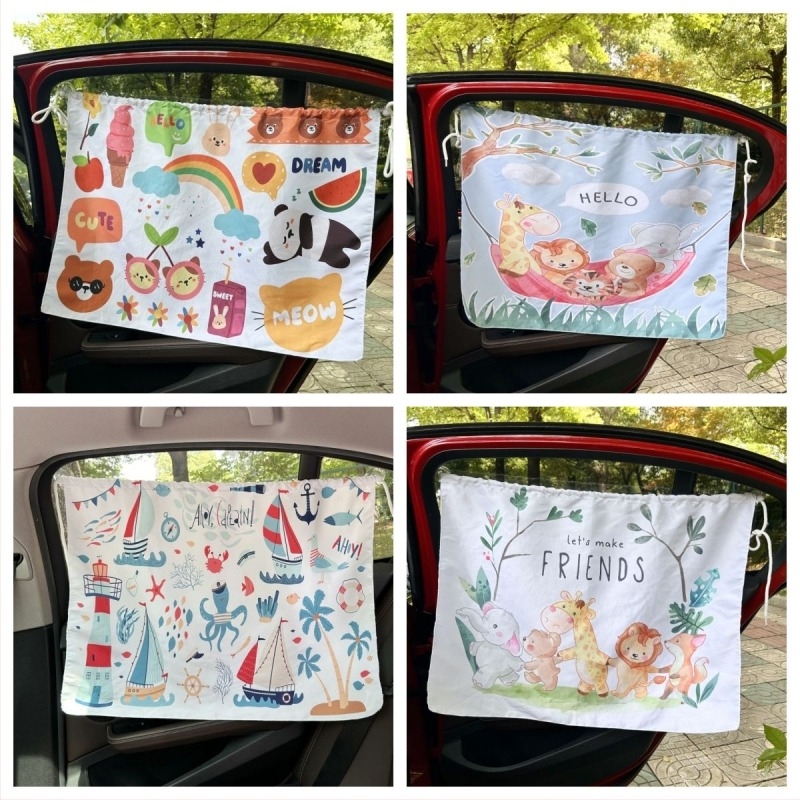 Αυτοκινητικό σκίαστρο ήλιου με σχέδιο αρκούδας, πολυεστερική ημιδιαφανής κουρτίνα, στερέωση με βεντούζα