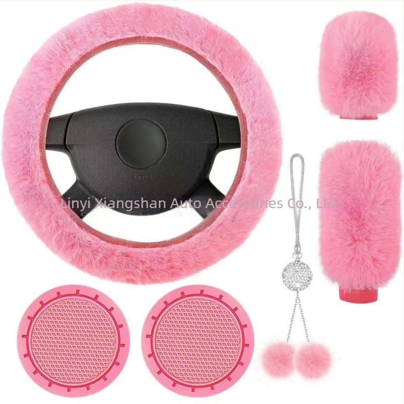 Σετ βελούδινα καλύμματα τιμονιού αυτοκινήτου, 6 τεμάχια, περιλαμβάνει κάλυμμα επιλογέα ταχυτήτων, κάλυμμα φρένου χειρός, σουβέρ ποτήριου και κρεμαστό