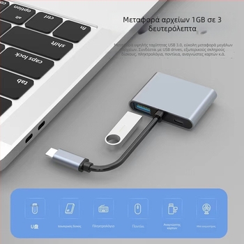 USB-C 4-σε-1 σταθμός σύνδεσης: διπλές HDMI έξόδοι 4K, USB 3.1 με ταχύτητα 5 Gbps, PD γρήγορη φόρτιση, καλώδιο 10 cm