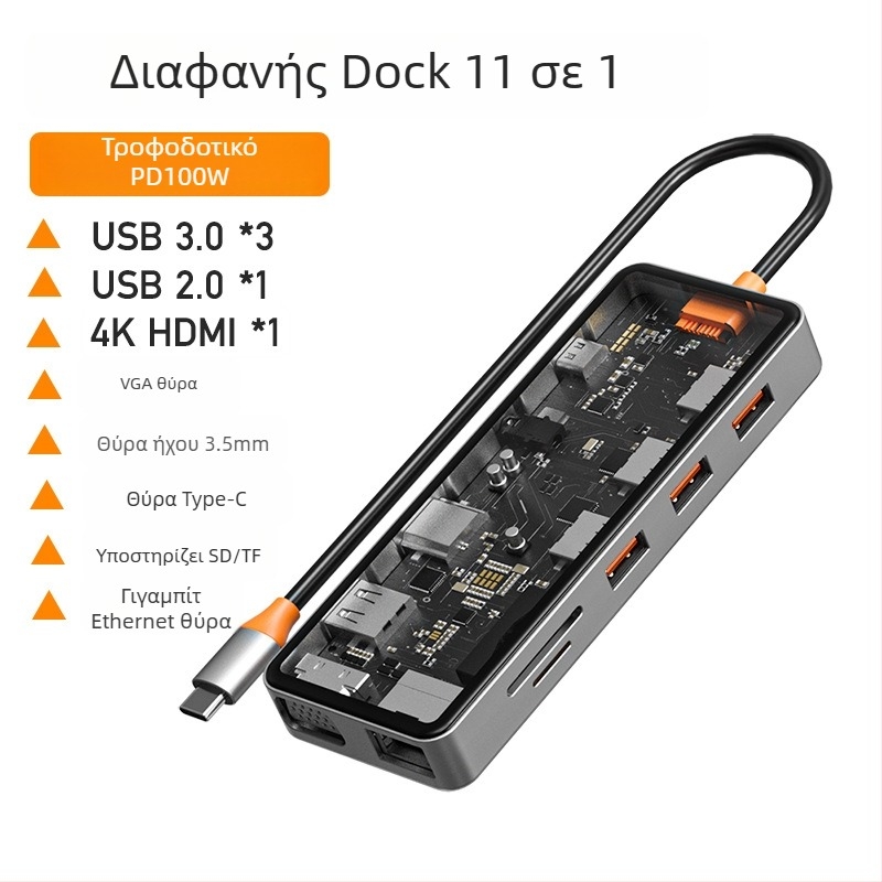 HCET W501 Type-C σταθμός σύνδεσης με HDMI, RJ45, USB 3.0 και αναγνώστη καρτών SD