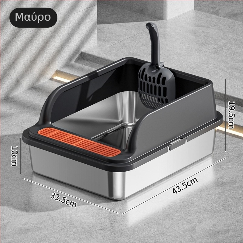 Κάδος άμμου γάτας από ανοξείδωτο ατσάλι με ενισχυμένο ψηλό φράγμα, ημι-κλειστός σχεδιασμός, κατασκευή μετάλλου/πλαστικού