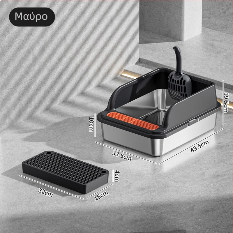 Κάδος άμμου γάτας από ανοξείδωτο ατσάλι με ενισχυμένο ψηλό φράγμα, ημι-κλειστός σχεδιασμός, κατασκευή μετάλλου/πλαστικού