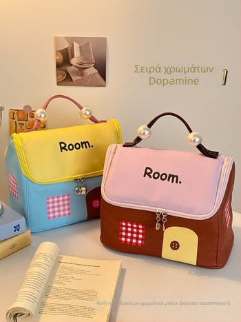 Τσαντάκι μακιγιάζ για γυναίκες, δερμάτινο, αδιάβροχο, με επεκτεινόμενη χωρητικότητα, επένδυση Oxford, στυλ παιδικού καρτούν