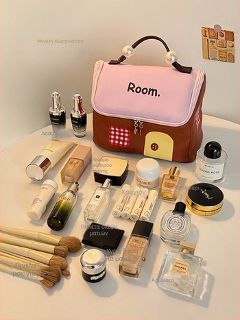 Τσαντάκι μακιγιάζ για γυναίκες, δερμάτινο, αδιάβροχο, με επεκτεινόμενη χωρητικότητα, επένδυση Oxford, στυλ παιδικού καρτούν