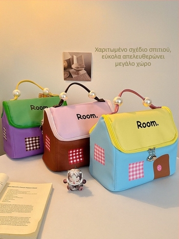 Τσαντάκι μακιγιάζ για γυναίκες, δερμάτινο, αδιάβροχο, με επεκτεινόμενη χωρητικότητα, επένδυση Oxford, στυλ παιδικού καρτούν