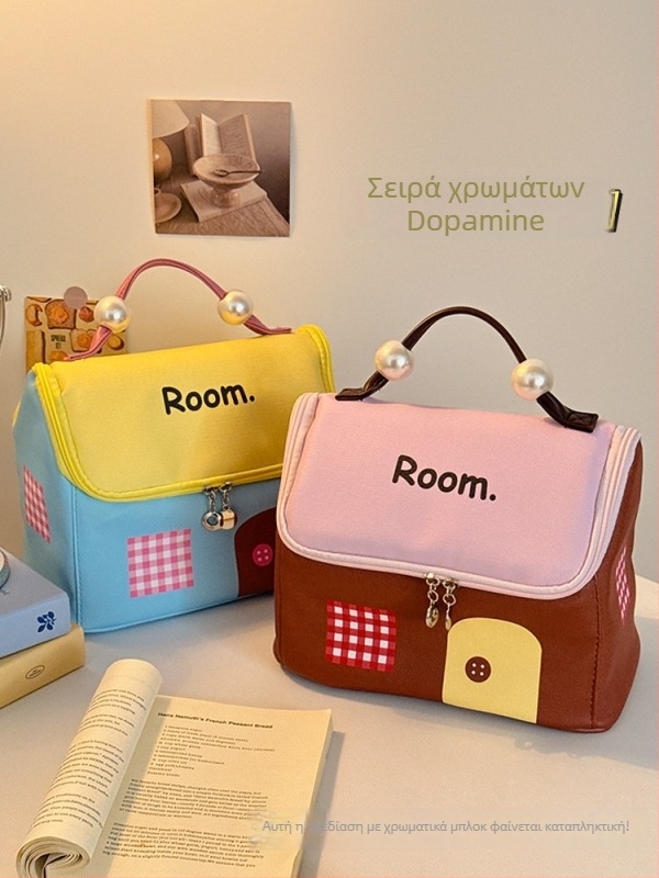 Τσαντάκι μακιγιάζ για γυναίκες, δερμάτινο, αδιάβροχο, με επεκτεινόμενη χωρητικότητα, επένδυση Oxford, στυλ παιδικού καρτούν