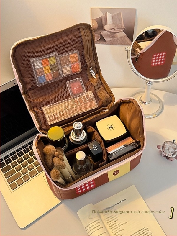 Τσαντάκι μακιγιάζ για γυναίκες, δερμάτινο, αδιάβροχο, με επεκτεινόμενη χωρητικότητα, επένδυση Oxford, στυλ παιδικού καρτούν