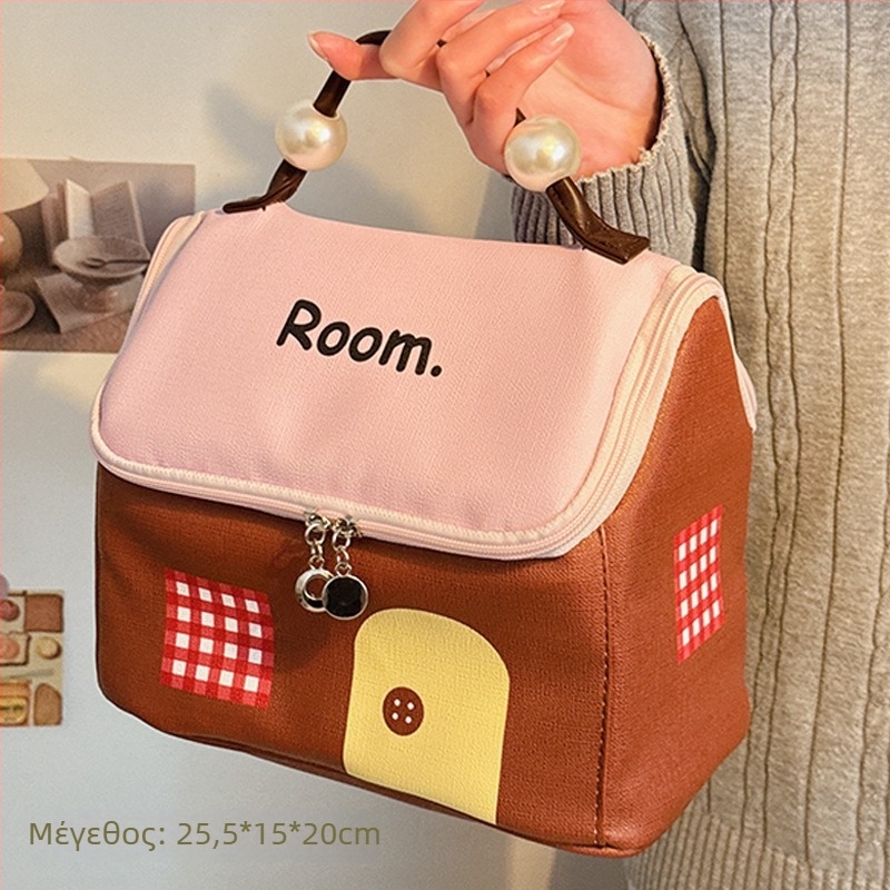 Τσαντάκι μακιγιάζ για γυναίκες, δερμάτινο, αδιάβροχο, με επεκτεινόμενη χωρητικότητα, επένδυση Oxford, στυλ παιδικού καρτούν
