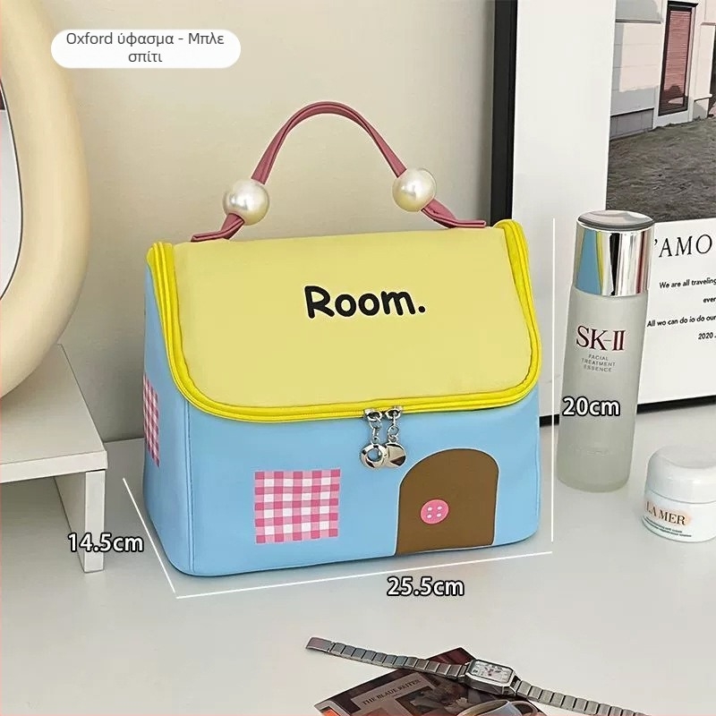 Τσαντάκι μακιγιάζ για γυναίκες, δερμάτινο, αδιάβροχο, με επεκτεινόμενη χωρητικότητα, επένδυση Oxford, στυλ παιδικού καρτούν