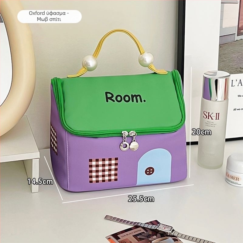 Τσαντάκι μακιγιάζ για γυναίκες, δερμάτινο, αδιάβροχο, με επεκτεινόμενη χωρητικότητα, επένδυση Oxford, στυλ παιδικού καρτούν