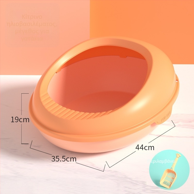 Κάδος άμμου γάτας σε σχήμα αυγού, ανοιχτό-ημι-κλειστό σχέδιο, υλικό PP, αντι-πιτσιλίσματα, κατάλληλος για ενήλικους γάτους, μάρκα Curly Tail