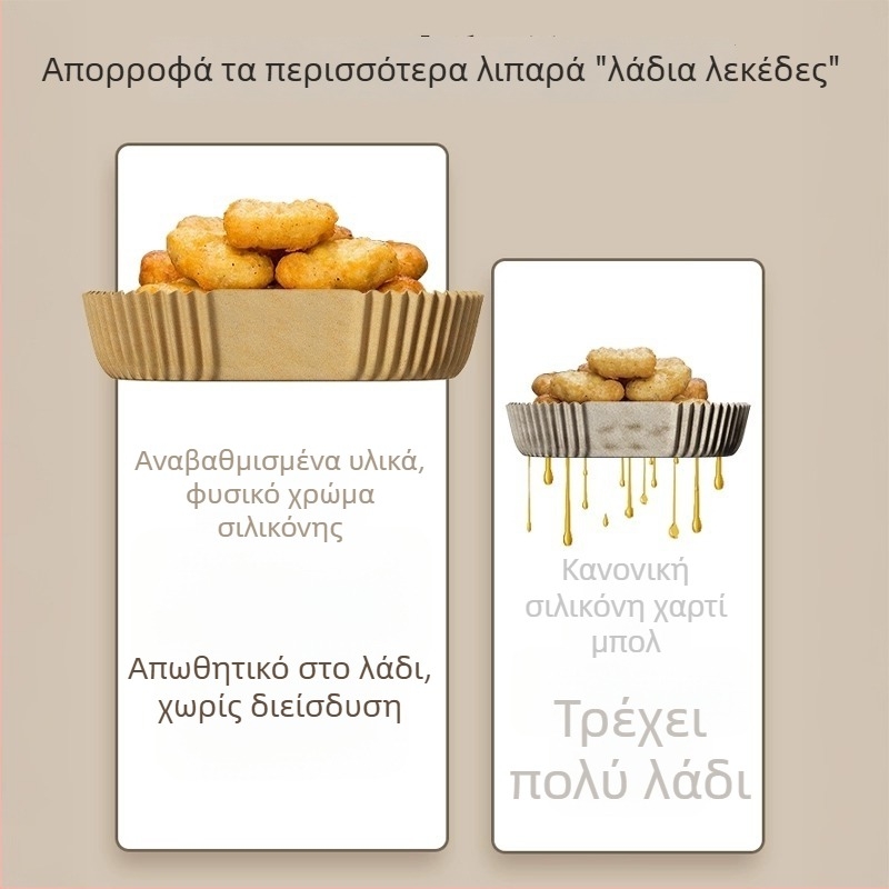 Yiwei Χαρτί Ψησίματος Σιλικόνης με Απορρόφηση Λιπαρών — Τετράγωνο, για Φριτέζα Αέρα και Φούρνο, Επίστρωση Σιλικόνης με Λάδι