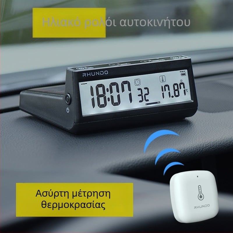 RHUNDO Αυτοκίνητο ηλεκτρονικό ρολόι με φωτεινό LCD θερμόμετρο και μετρητή υγρασίας