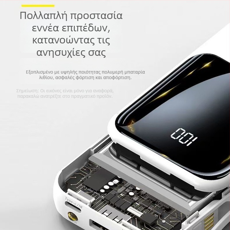 Τράπεζα ισχύος 20000mAh με ενσωματωμένο καλώδιο, QC2.0 ταχεία φόρτιση, έξοδος 22.5W