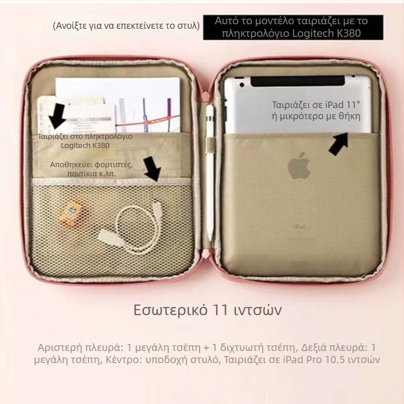 Μινιμαλιστική τσάντα tablet με θήκη για iPad 11 ιντσών, αντικραδασμικό χερούλι μεταφοράς και εσωτερική θήκη φορητού 13,3/14 ιντσών