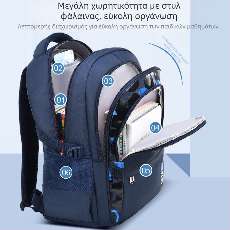 Σχολική τσάντα δημοτικού (4–9 τάξεις), υπερ-ελαφριά νάιλον, unisex, αδιάβροχη, ιμάντες με αερόσφυξη για άνεση και προστασία της σπονδυλικής στήλης.