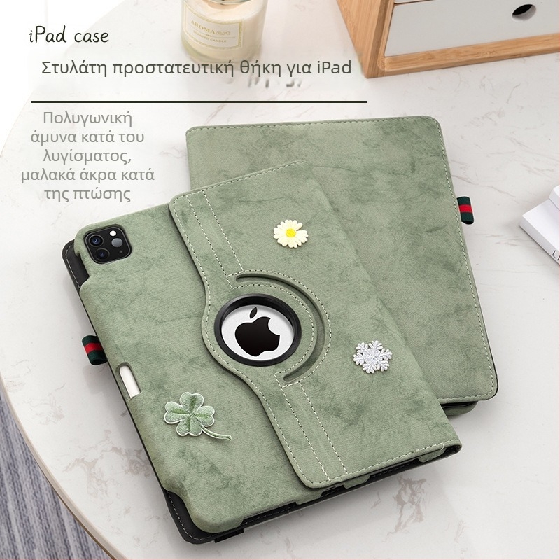Θήκη προστασίας για iPad με περιστρεφόμενο στήριγμα, χειροποίητο συνθετικό δέρμα, συμβατή με Apple, ανθεκτική στους κραδασμούς και πτώσεις, υποστήριξη λειτουργίας ύπνου