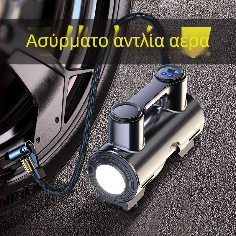 Ασύρματη αντλία αέρα αυτοκινήτου, πολυλειτουργική υψηλής ισχύος φορητή αντλία ελαστικών with ψηφιακή οθόνη, 120 W, κατασκευή με δύο ή περισσότερους κυλίνδρους, προειδοποιητικό φως, συνεχής λειτουργία 1–5 λεπτών