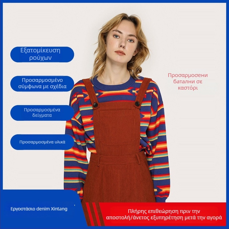 Corduroy Overalls για γυναίκες, χωρίς μανίκια, χαλαρή γραμμή, μακρύ μήκος (πολυεστέρας 91–100%, μήκος 80–100 cm)
