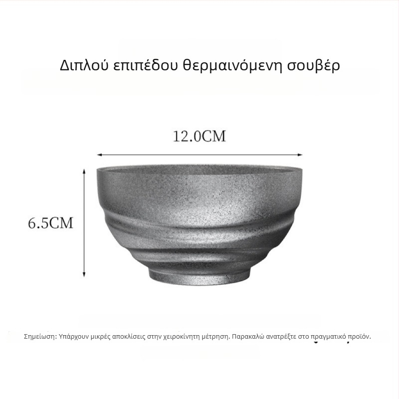 Μπολ από ανοξείδωτο ατσάλι, ρετρό βιομηχανικό στυλ, στρογγυλό, με εκτυπωμένο λογότυπο