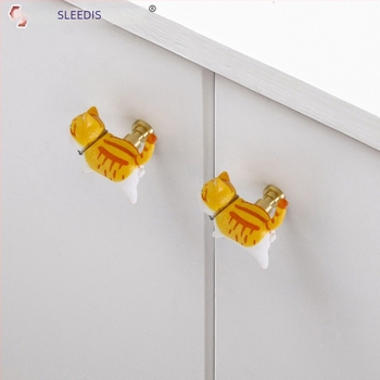 Λαβή πόρτας ντουλάπας με σχέδιο κινούμενης γάτας για παιδικό δωμάτιο σε σκανδιναβικό στιλ (Υλικό: ορείχαλκος; Διαδικασία παραγωγής: θερμή τήξη; Στυλ: ελαφρύς πολυτελής; Εφαρμογή: ντουλάπα)