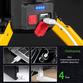 Φορητός επαναφορτιζόμενος προβολέας αναζήτησης, 360° ρυθμιζόμενη δέσμη, μπαταρία 4500mAh, μοντέλο W5164, 7110g, περίβλημα ABS+PS, διάρκεια LED 50.000 ωρών