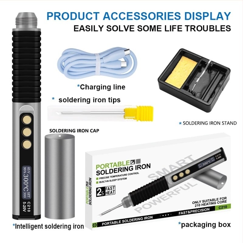 Φορητό κολλητήρι με σταθερή θερμοκρασία και διεπαφή T-C — Αλουμινίου κράμα, είσοδος 5–20V, συγκόλληση και επισκευές