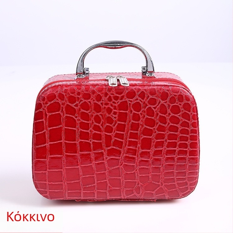 Καλλυντικό νεσεσέρ με καθρέφτη, PU υλικό, μοτίβο πέτρας, κλείσιμο με φερμουάρ, βάρος 350 g