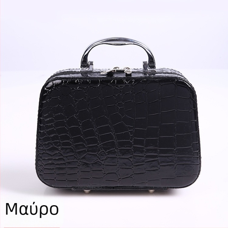 Καλλυντικό νεσεσέρ με καθρέφτη, PU υλικό, μοτίβο πέτρας, κλείσιμο με φερμουάρ, βάρος 350 g