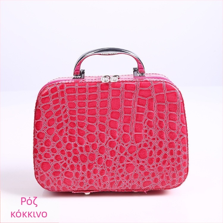 Καλλυντικό νεσεσέρ με καθρέφτη, PU υλικό, μοτίβο πέτρας, κλείσιμο με φερμουάρ, βάρος 350 g