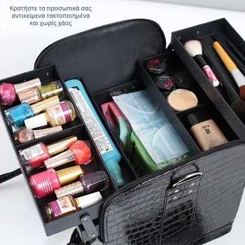 Τσάντα μακιγιάζ σε κορεατικό στυλ, μεγάλη χωρητικότητα, PU υλικό, πολυεπίπεδη θήκη για μακιγιάζ και εργαλεία νυχιών, με ροδάκια και φερμουάρ