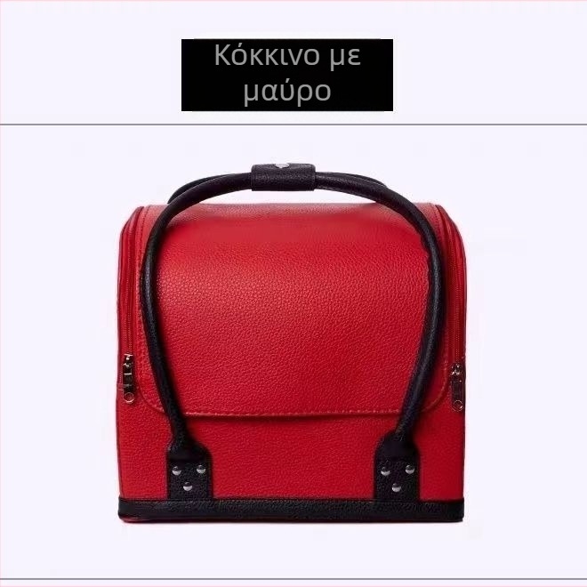 Τσάντα μακιγιάζ σε κορεατικό στυλ, μεγάλη χωρητικότητα, PU υλικό, πολυεπίπεδη θήκη για μακιγιάζ και εργαλεία νυχιών, με ροδάκια και φερμουάρ