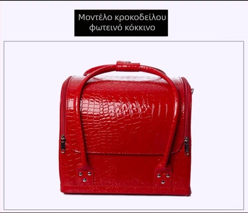 Τσάντα μακιγιάζ σε κορεατικό στυλ, μεγάλη χωρητικότητα, PU υλικό, πολυεπίπεδη θήκη για μακιγιάζ και εργαλεία νυχιών, με ροδάκια και φερμουάρ