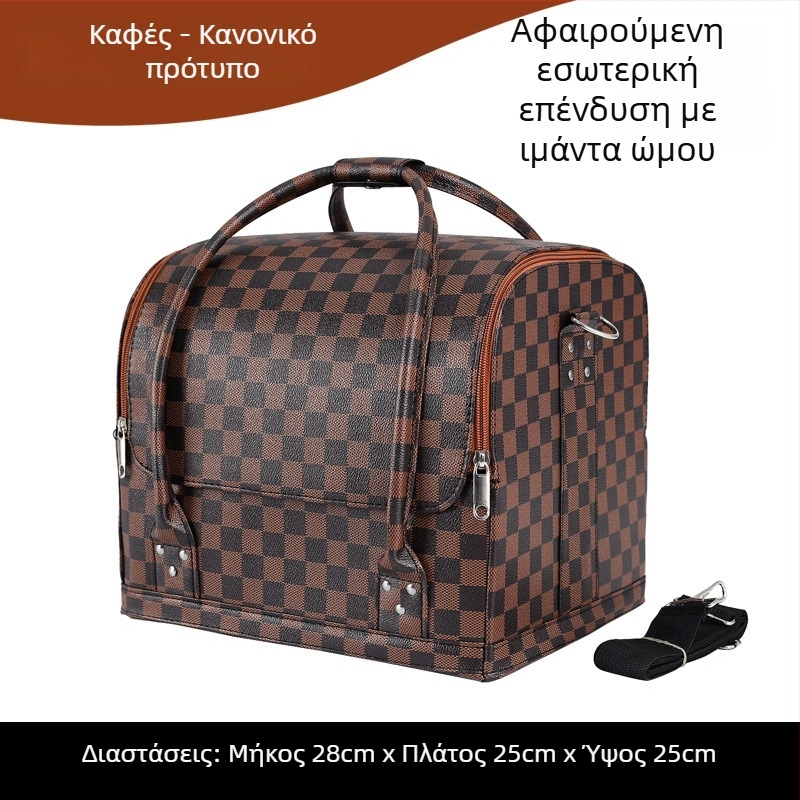 Τσάντα μακιγιάζ σε κορεατικό στυλ, μεγάλη χωρητικότητα, PU υλικό, πολυεπίπεδη θήκη για μακιγιάζ και εργαλεία νυχιών, με ροδάκια και φερμουάρ