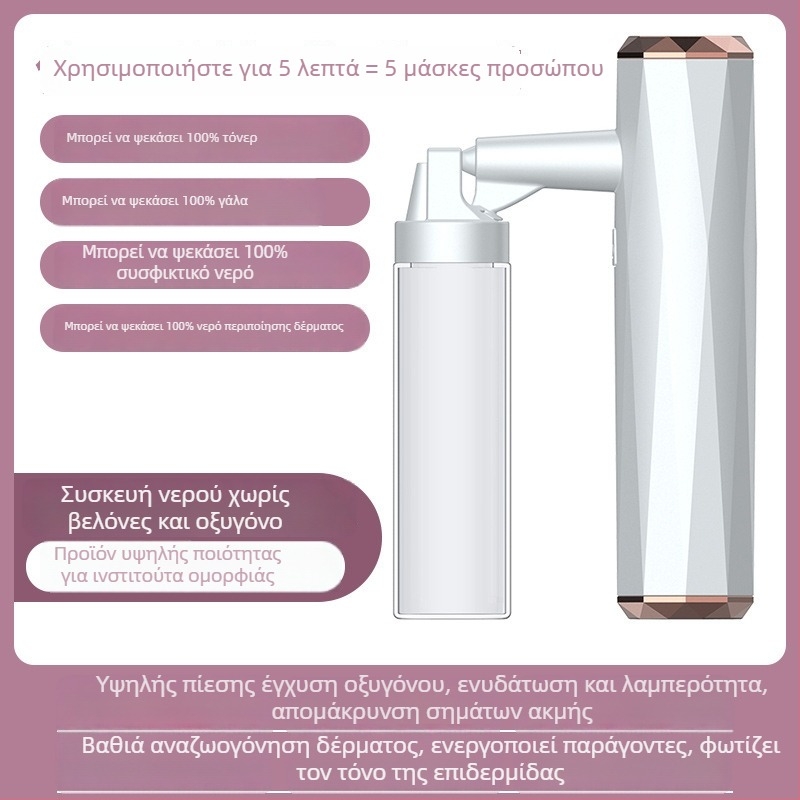 Χειροκίνητη συσκευή έγχυσης οξυγόνου για υγρανση με ατμό προσώπου — φορητή συσκευή επαναπλήρωσης νερού, IPX7 αδιάβροχο, ενσωματωμένη μπαταρία 300–500 mAh, CE/FCC/ROHS πιστοποιημένη