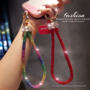 Κορδόνι τηλεφώνου με διαμαντένιο φιόγκο και γεωμετρικό κρεμαστό, χειροποίητο, πολυλειτουργικό, Jane grids