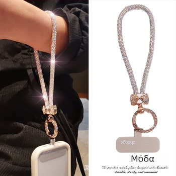 Κορδόνι τηλεφώνου με διαμαντένιο φιόγκο και γεωμετρικό κρεμαστό, χειροποίητο, πολυλειτουργικό, Jane grids