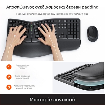Meetion DirectorC Σετ εργονομικού πληκτρολογίου και ποντικιού, ασύρματο 2.4G, 112 πλήκτρα, DPI 800/1200/1800/2400, Plug and Play