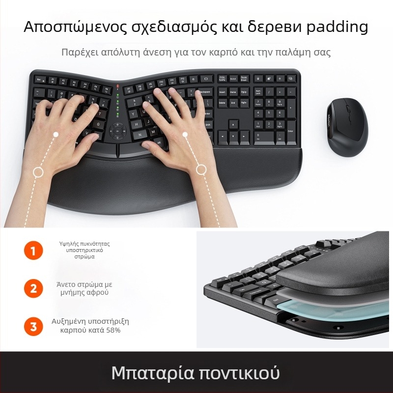 Meetion DirectorC Σετ εργονομικού πληκτρολογίου και ποντικιού, ασύρματο 2.4G, 112 πλήκτρα, DPI 800/1200/1800/2400, Plug and Play