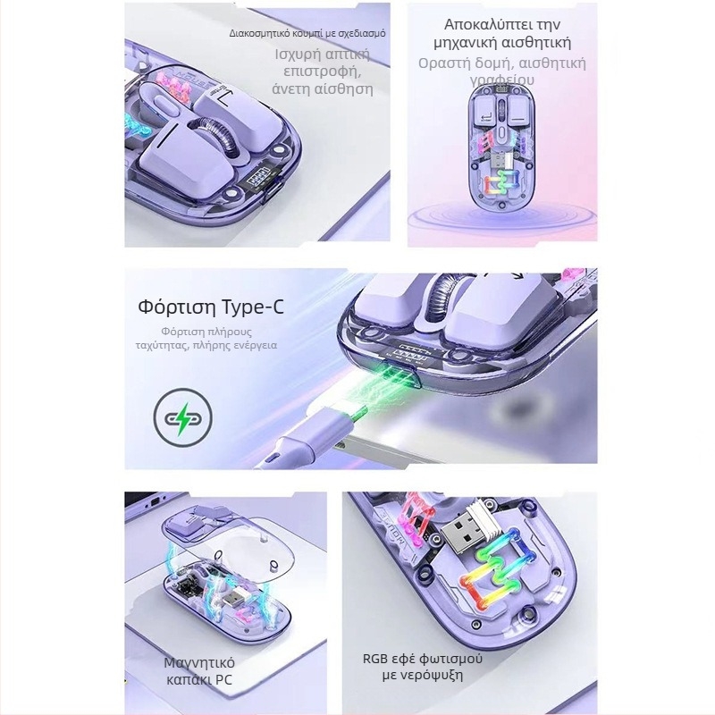 Οπτικό Bluetooth ποντίκι με ένδειξη ισχύος, 1600dpi, 4 κουμπιά, ασύρματο 2,4 GHz για παιχνίδια και γραφείο