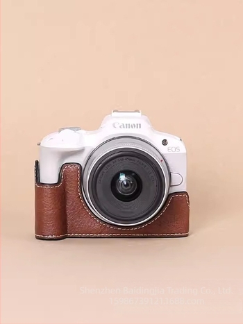 Θήκη PU από δέρμα και βάση για Canon R50/R100, φορητή τσάντα φωτογραφίας στον ώμο, ανθεκτικό στη φθορά και στους κραδασμούς, ρετρό μισό σετ