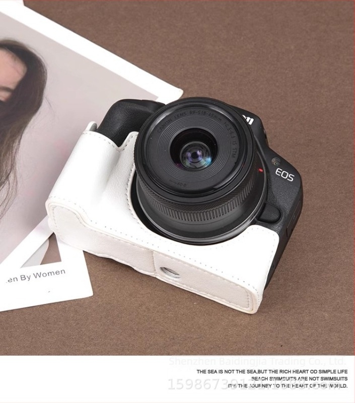 Θήκη PU από δέρμα και βάση για Canon R50/R100, φορητή τσάντα φωτογραφίας στον ώμο, ανθεκτικό στη φθορά και στους κραδασμούς, ρετρό μισό σετ