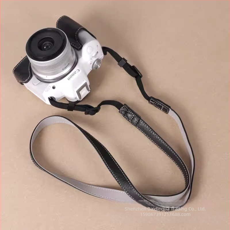 Θήκη PU από δέρμα και βάση για Canon R50/R100, φορητή τσάντα φωτογραφίας στον ώμο, ανθεκτικό στη φθορά και στους κραδασμούς, ρετρό μισό σετ