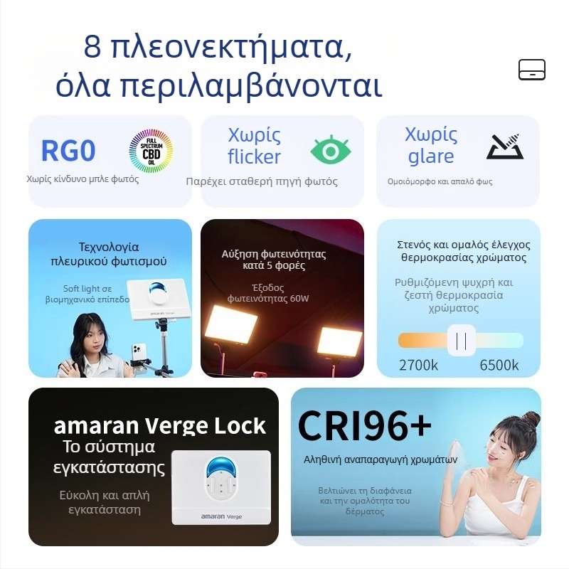 Επαγγελματικό φως φωτογράφισης για live streaming, Aputure Amaran Verge, 26W, 2700–6500K, 110–220V, ρυθμιζόμενη ένταση φωτισμού