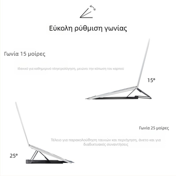 Στήριγμα φορητού υπολογιστή με ψύξη, πτυσσόμενη επιτραπέζια βάση για φορητούς και ταμπλέτες, PU υλικό; συμβατό με συσκευές 12.5–15.6 ιντσών; βάρος 205 g